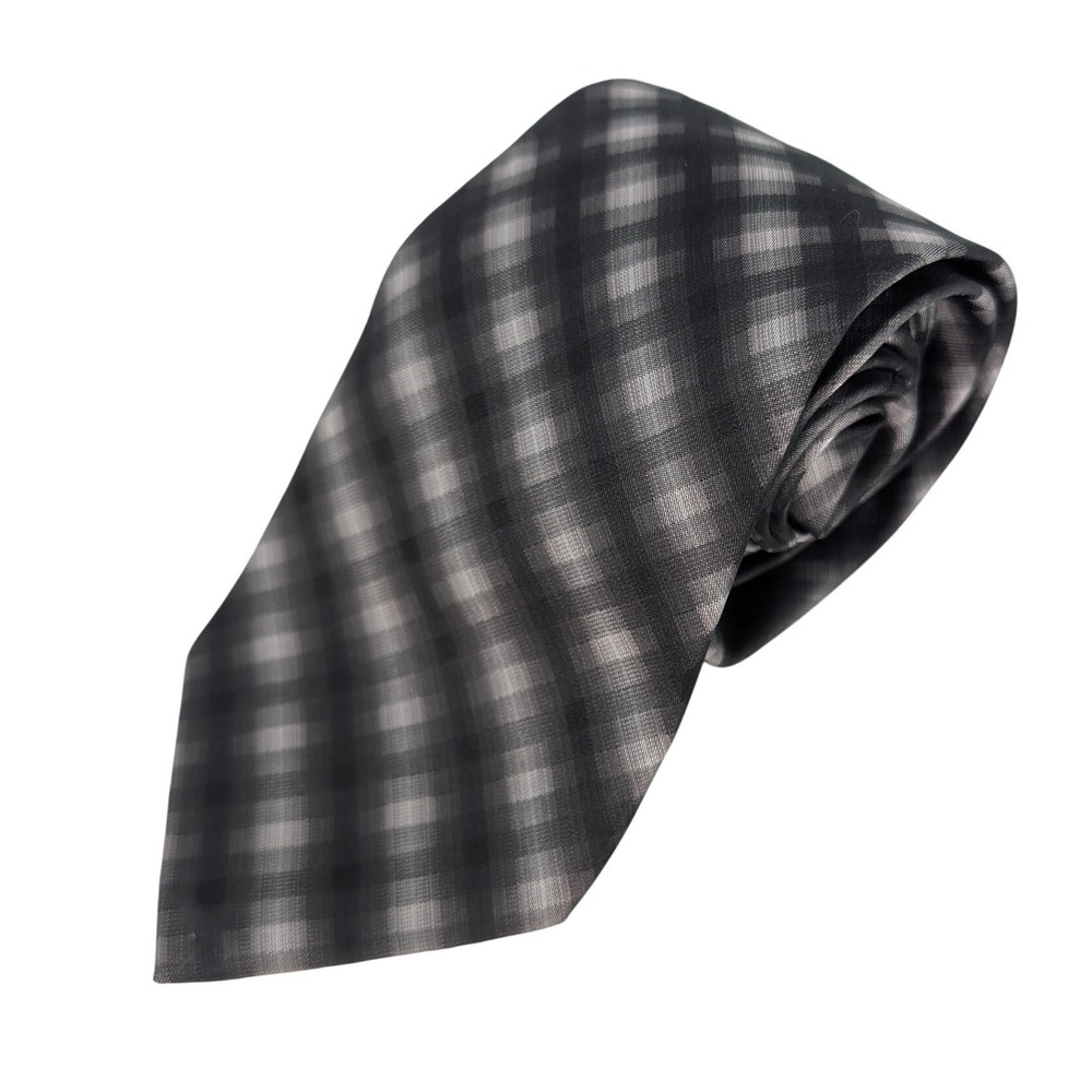 Enro Plaid Necktie Mens Tall Long Black Grey Abstract Checkered Silk Tie Classic